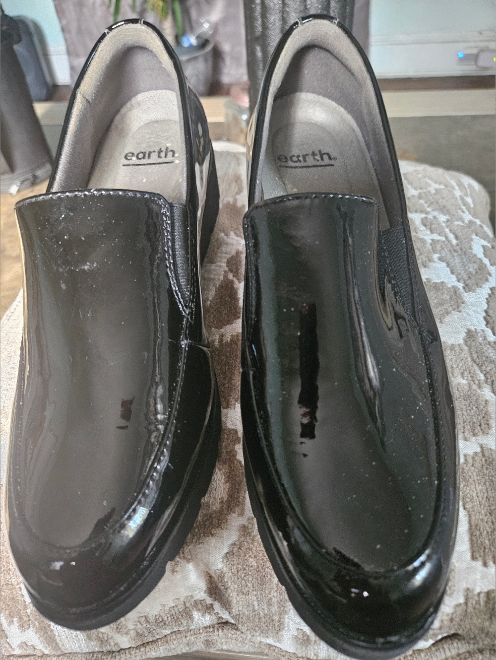 Earth Black Patent Slip-On Loafers for Women